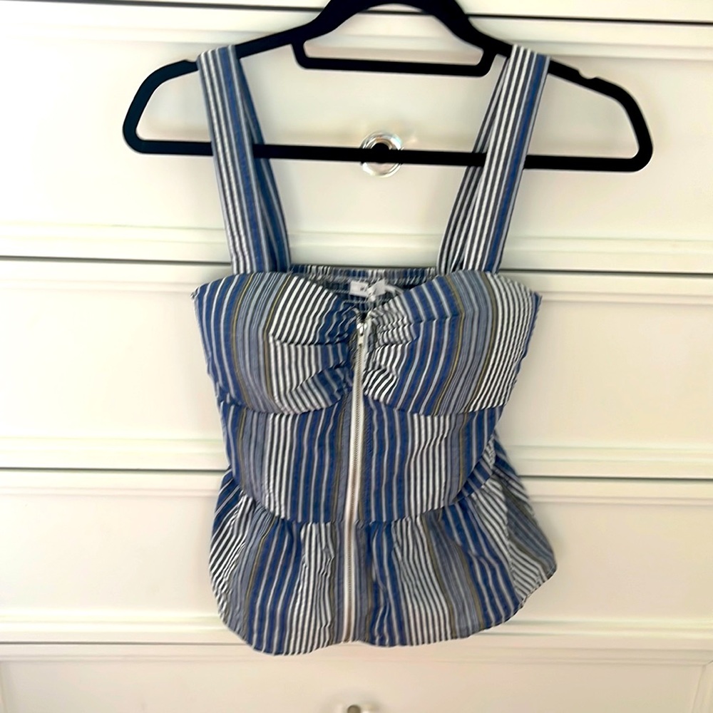 Mind Code Stripped Sleevless Peplum Top Size M